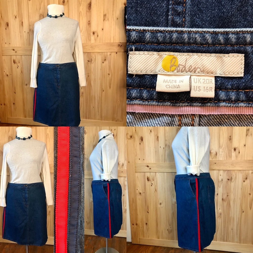 Boden A Line soft  denim skirt w red/navy stripes